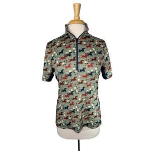 KERRITS Ice Fil Short Sleeve Riding Top Blue Green Brown 1/4 Zip Medium Womens